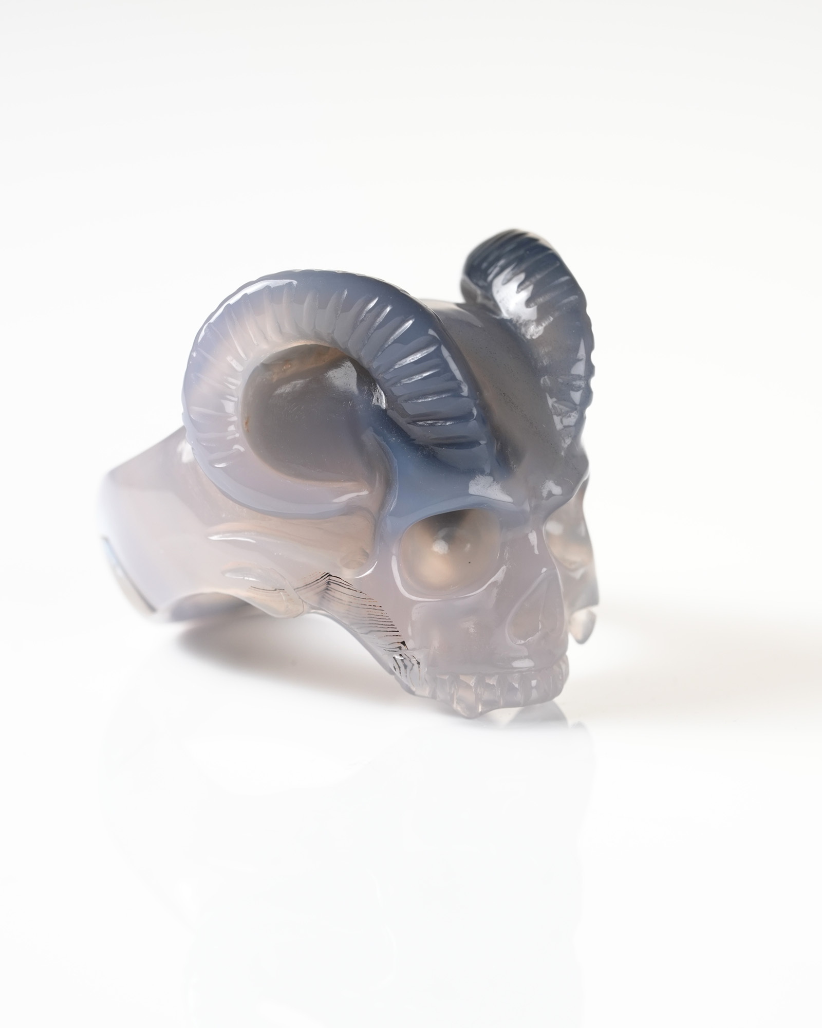 US Size 12# Agate Hand Carved Crystal Skull Ring, Skull Jewelry