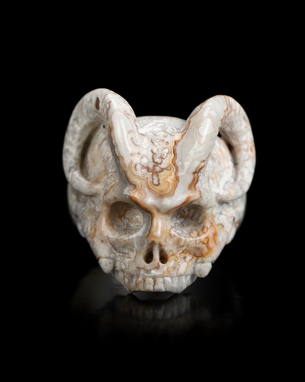 US Size 9# Gemstone Red Crazy Lace Agate Hand Carved Crystal Skull Ring, Skull Jewelry