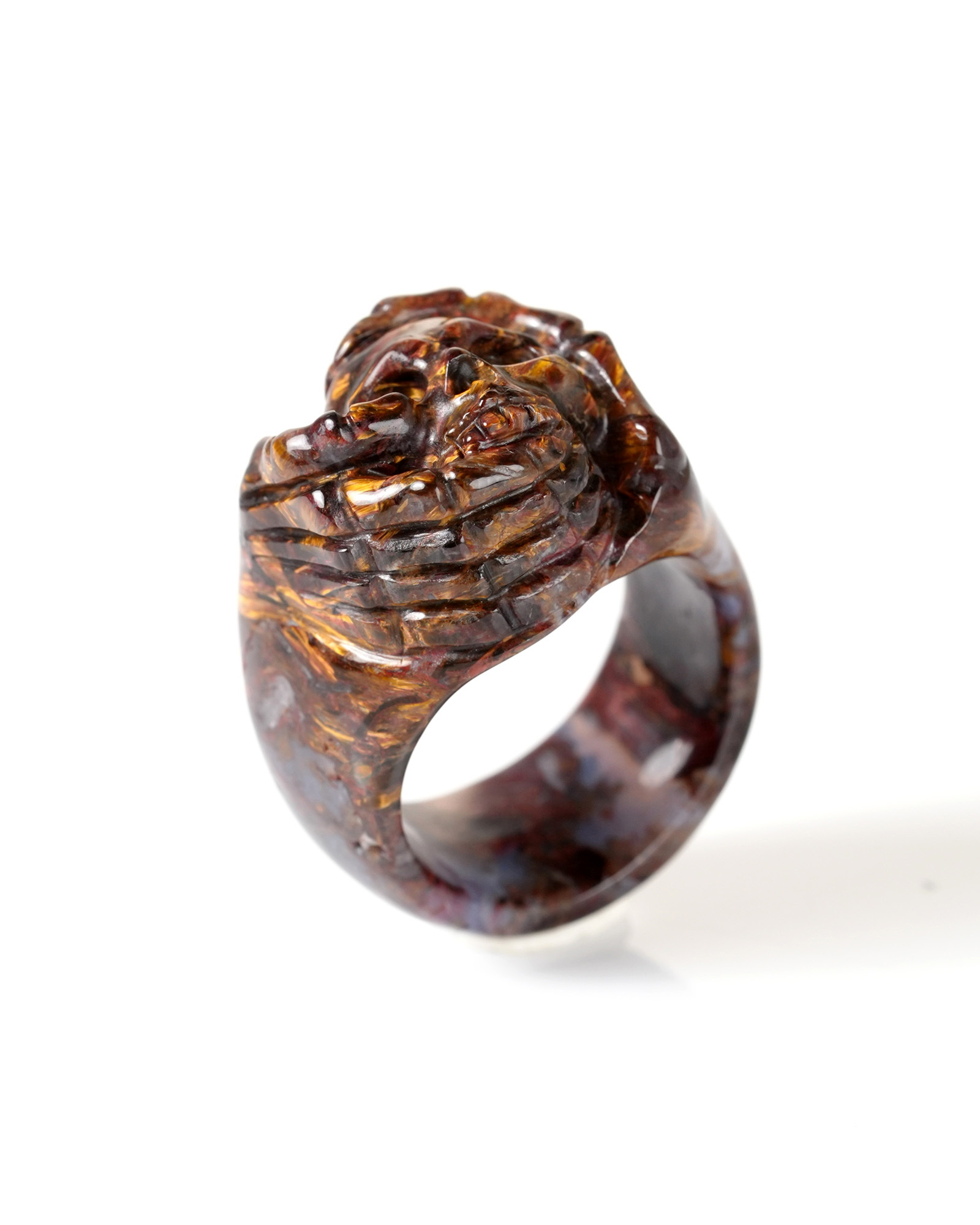 US Size 8# Pietersite Hand Carved Crystal Skull Ring, Skull Jewelry