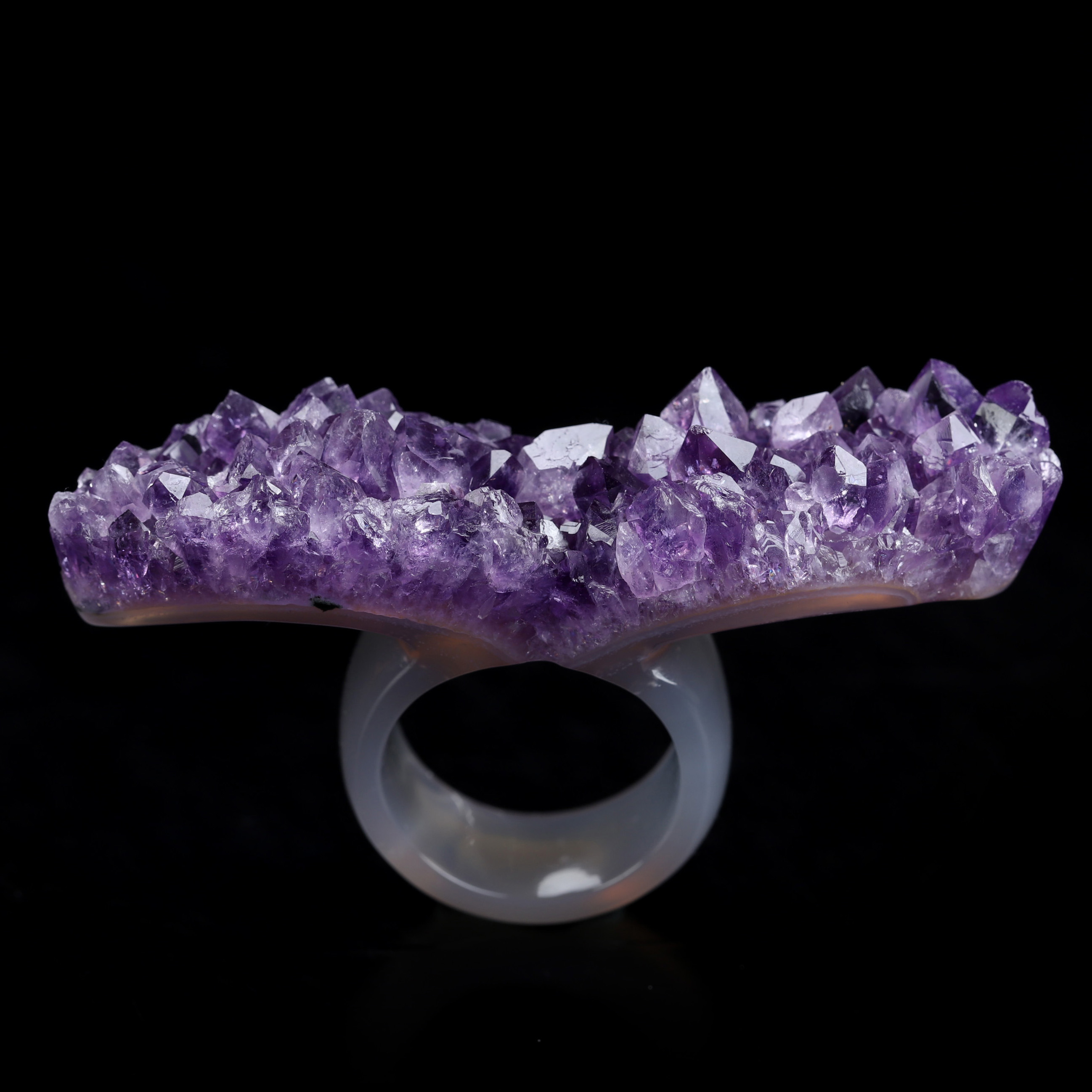 US Size 10# Gemstone Amethyst Hand Carved Crystal Ring, Skull Jewelry