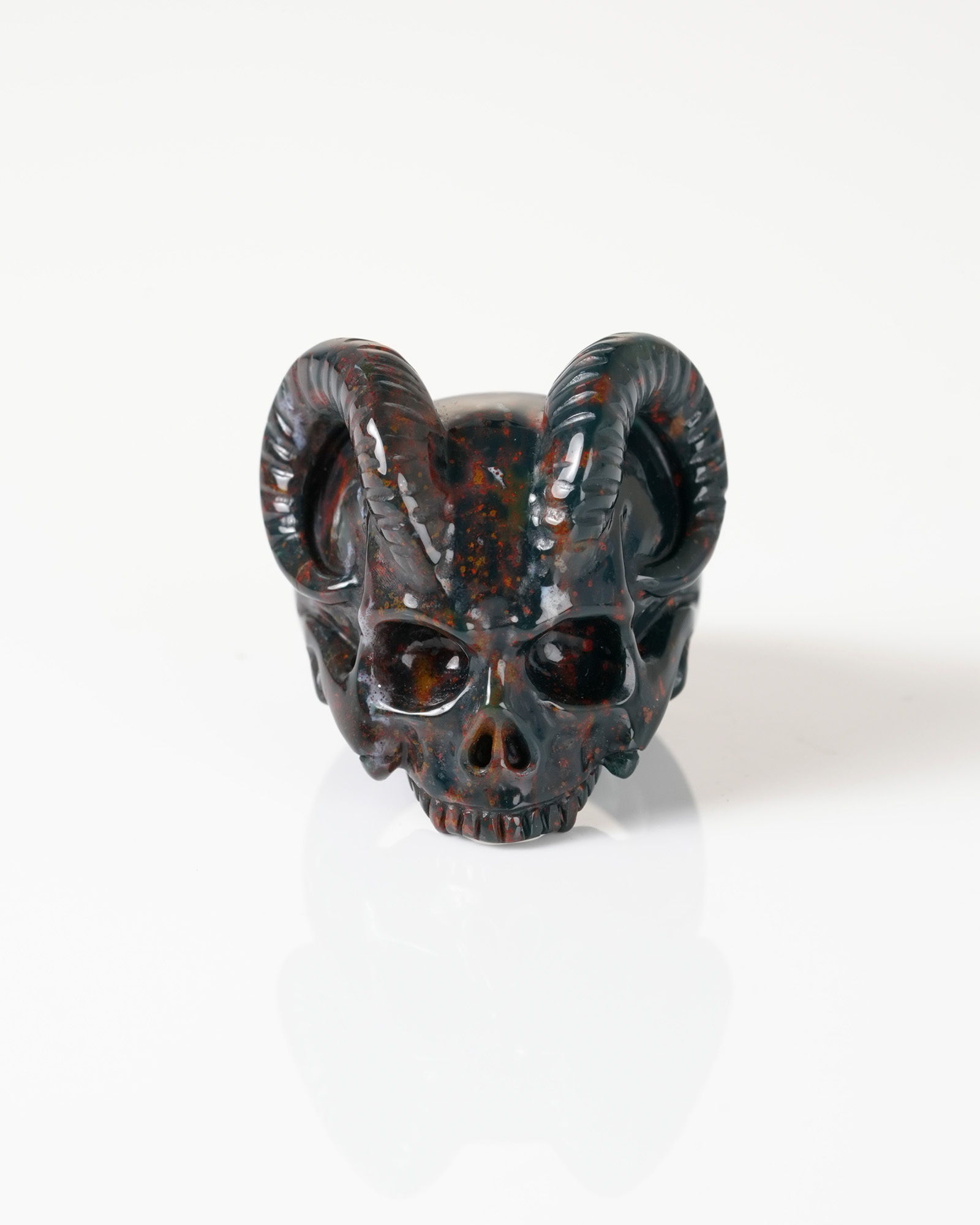 US Size 7# Bloodstone Hand Carved Crystal Skull Ring, Skull Jewelry