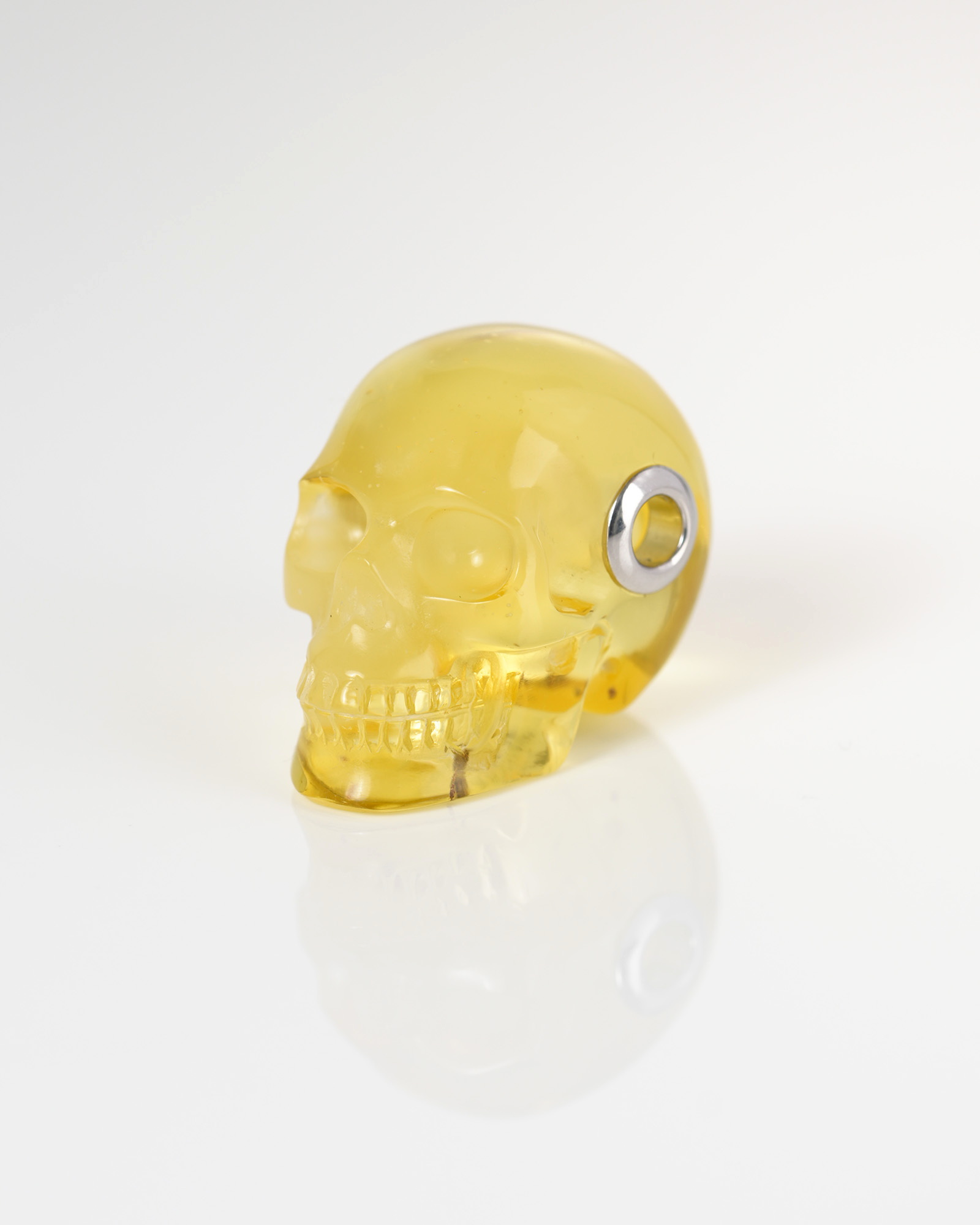 Necklace of 1.1" Baltic Amber Hand Carved Crystal Skull Pendant, Skull Jewelry