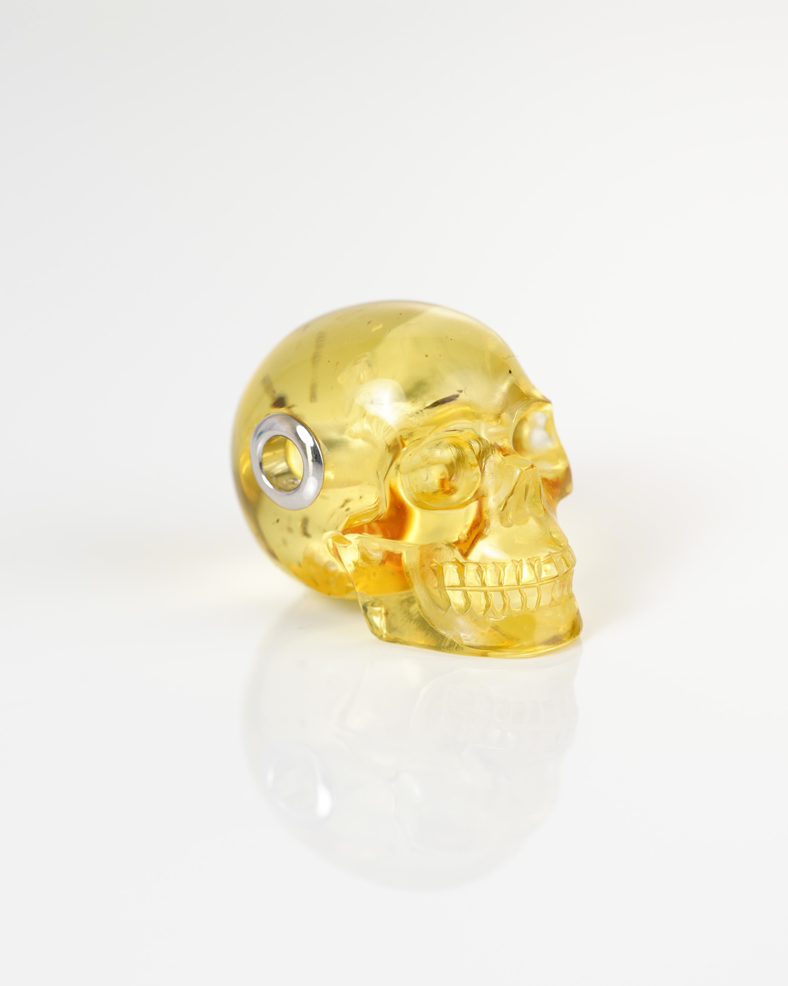 Necklace of 1.1" Baltic Amber Hand Carved Crystal Skull Pendant, Skull Jewelry