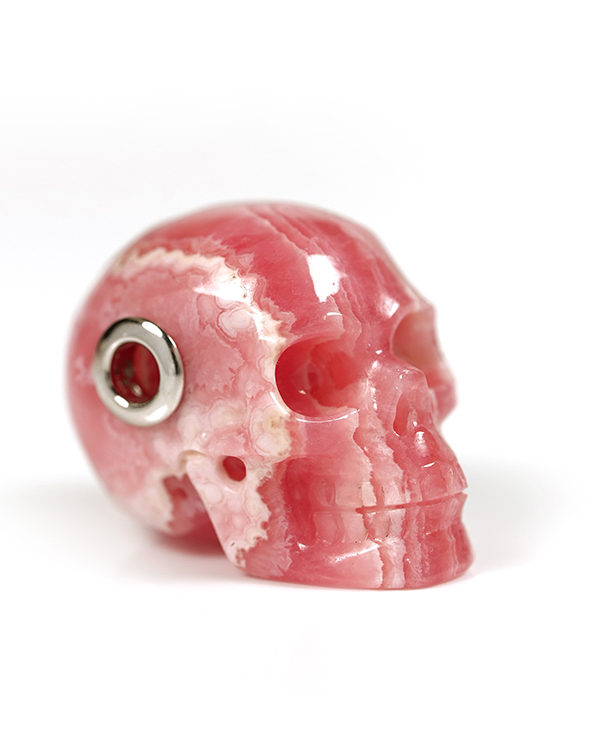 Necklace of 1.2" Rhodochrosite Hand Carved Crystal Skull Pendant, Skull Jewelry