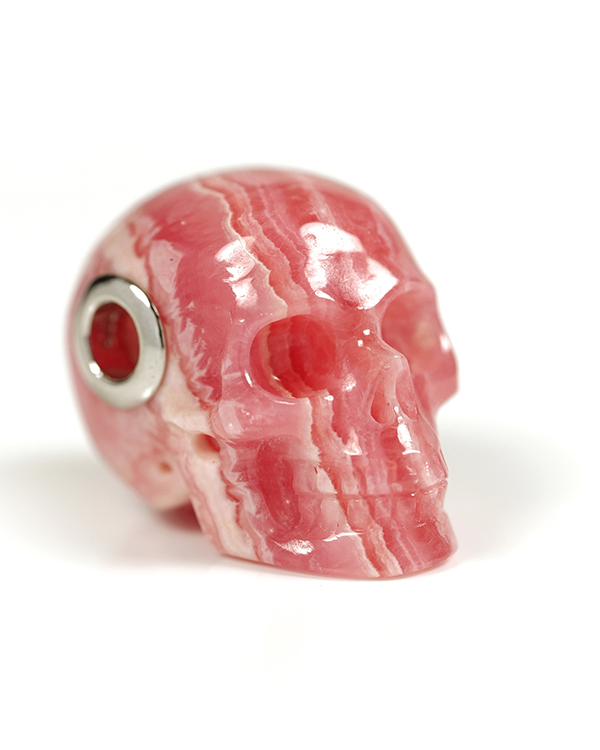 Necklace of 1.0" Rhodochrosite Hand Carved Crystal Skull Pendant, Skull Jewelry