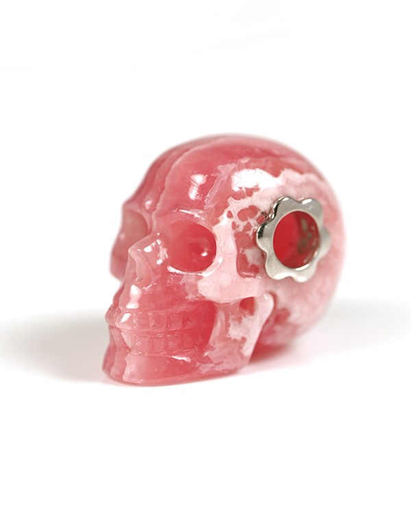 Necklace of 0.7" Rhodochrosite Hand Carved Crystal Skull Pendant, Skull Jewelry