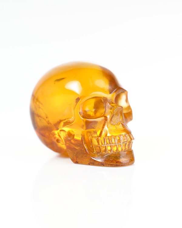 1.1" Baltic Amber Hand Carved Crystal Skull, Realistic, Crystal Healing