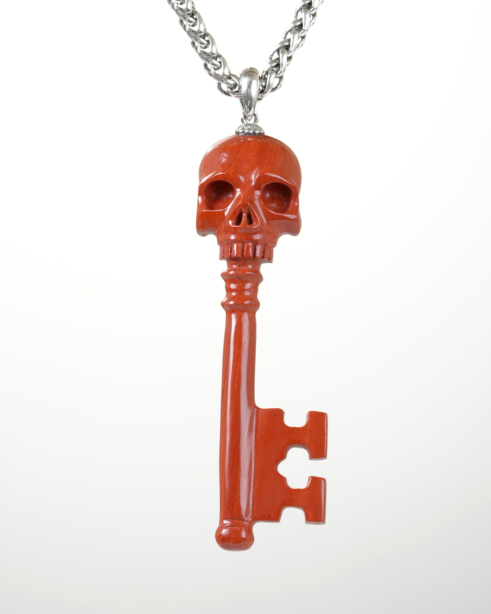 Necklace of 2.2" Red Jasper Hand Carved Crystal Skull Pendant, Skull Jewelry