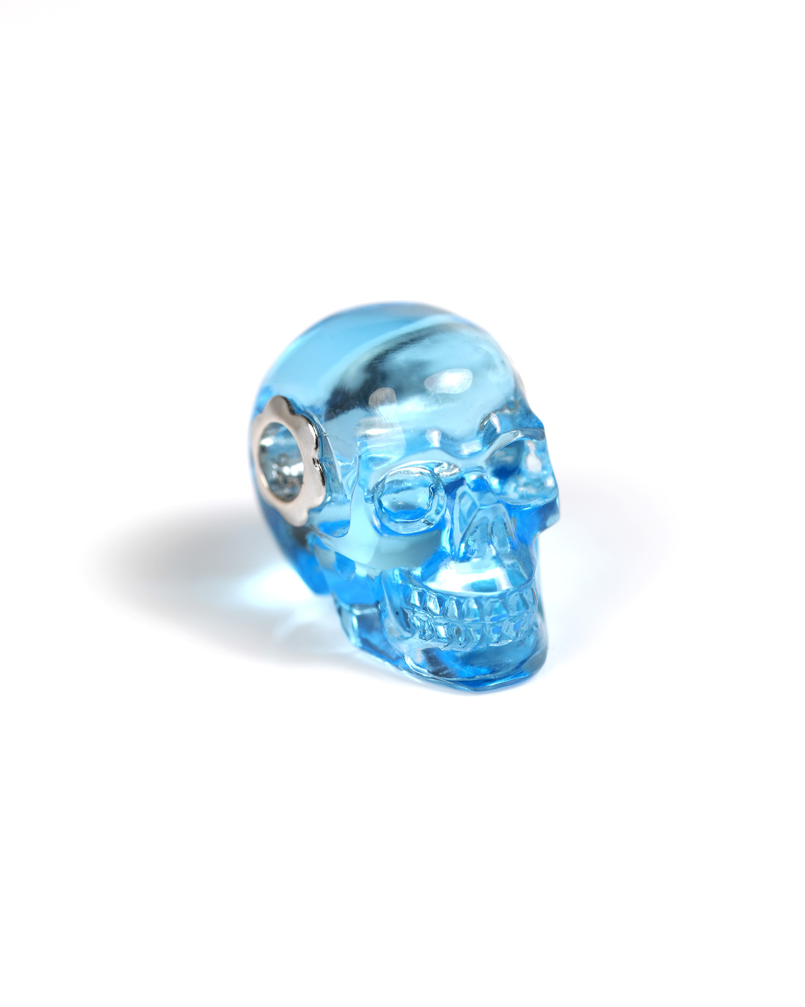 Necklace of 0.7" Sky Blue Topaz Hand Carved Crystal Skull Pendant, Skull Jewelry