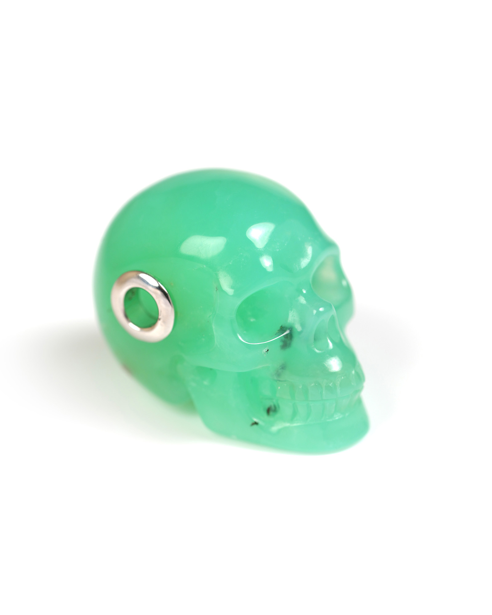 Necklace of 1.1" Chrysoprase Hand Carved Crystal Skull Pendant, Skull Jewelry