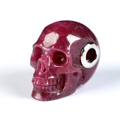 Necklace of 0.9" Ruby Hand Carved Crystal Skull Pendant, Skull Jewelry