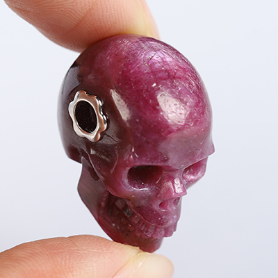 Necklace of 0.9" Ruby Hand Carved Crystal Skull Pendant, Skull Jewelry