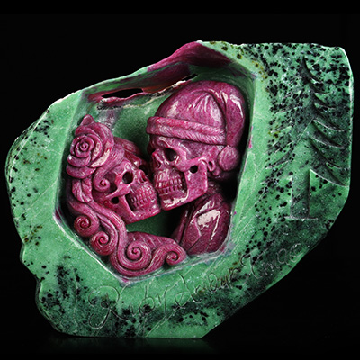 Ruby Amour Xmas! 8.3" Ruby Zoisite Hand Carved Crystal Skull Fine Art Sculpture, Crystal Healing
