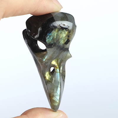 Necklace of 2.1" Labradorite Hand Carved Crystal Skull Pendant, Skull Jewelry