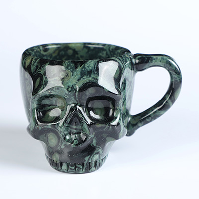 3.0" Kambaba Jasper Hand Carved Crystal Skull Cup, Espresso Cup 2 OZ, Crystal Healing