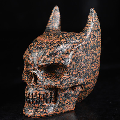3.5" Snowflake Obsidian Hand Carved Batman Crystal Skull Fine Art Sculpture, Crystal Healing