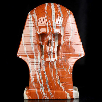 6.9" Red Jasper Hand Carved Pharaoh Crystal Skull Sculpture,Crystal Healing