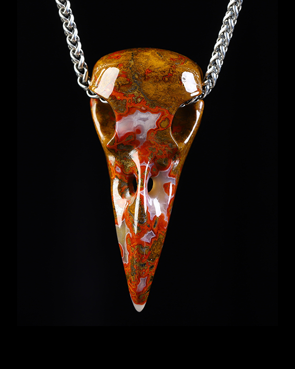 Night Pathfinder - Necklace of 2.3" Red Desert Agate Hand Carved Crystal Skull Pendant, Skull Jewelry