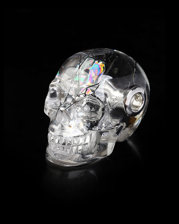 Gemstone Necklace of 1.2" Rutilated Quartz Rock Crystal Hand Carved Crystal Skull Pendant, Skull Jewelry