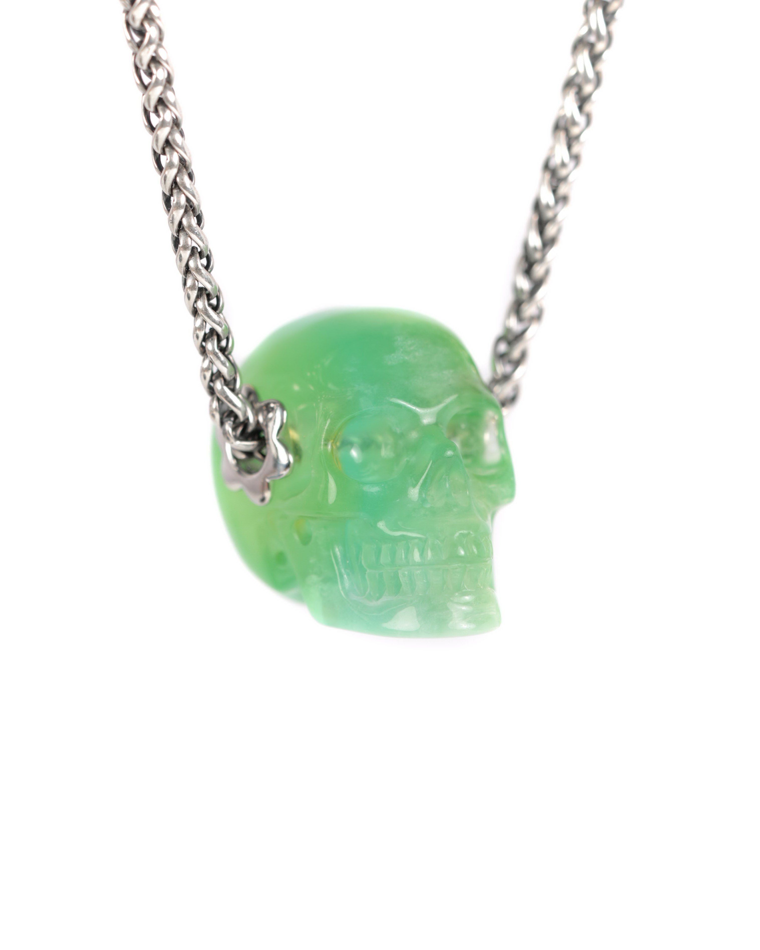 Necklace of 1.1" Fluorite Hand Carved Crystal Skull Pendant, Skull Jewelry
