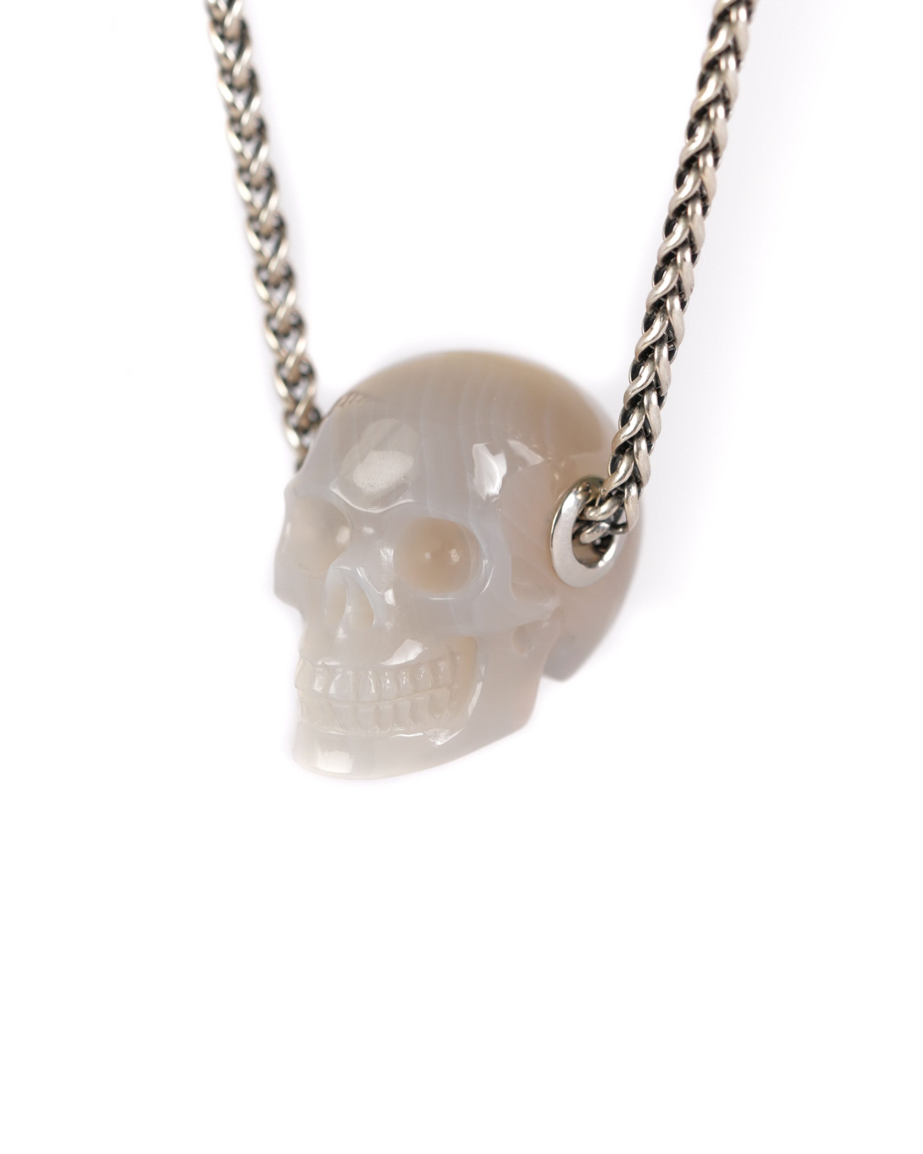 Necklace of 1.1" Agate Hand Carved Crystal Skull Pendant, Skull Jewelry
