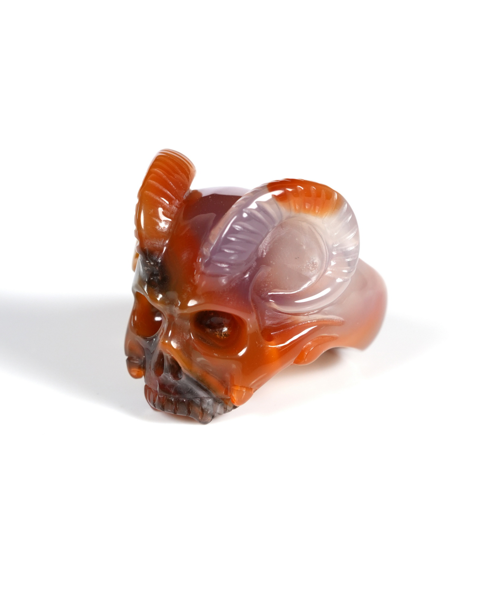 Agate Hand Carved Crystal Skull Ring, US Size 10, Skull Jewelry
