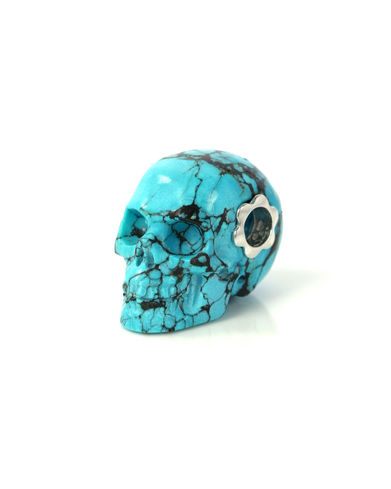 Gemstone Necklace of 0.7" Spiderweb Turquoise (Matrix Turquoise) Hand Carved Crystal Skull Pendant, Skull Jewelry