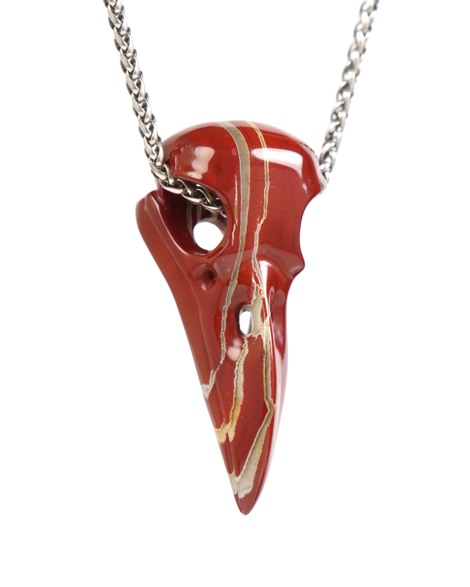 Night Pathfinder - Necklace of 2.3" Red Jasper Hand Carved Crystal Skull Pendant, Skull Jewelry