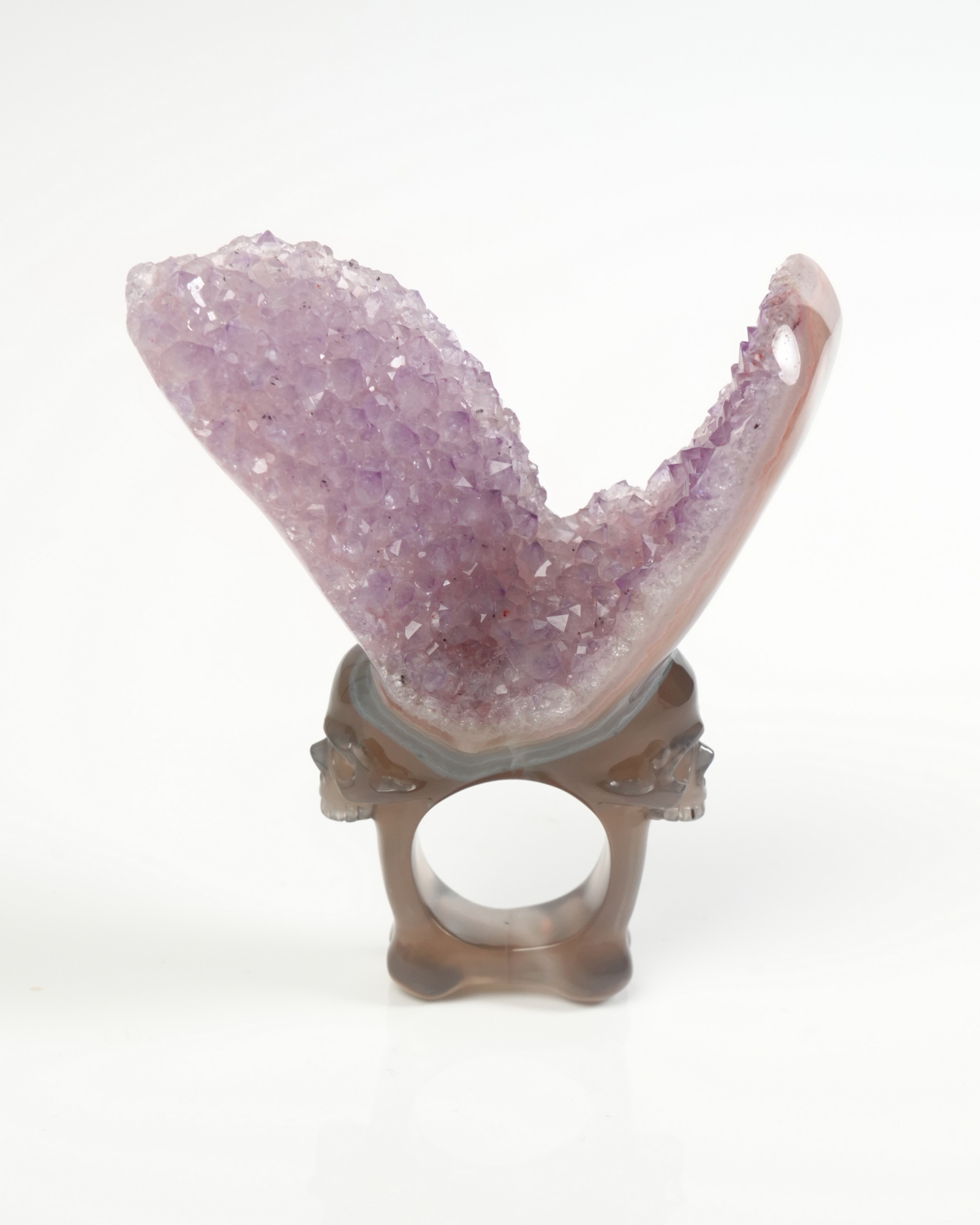 Gem Skull Ring of Amethyst & Agate Carved Skull US size 8.5