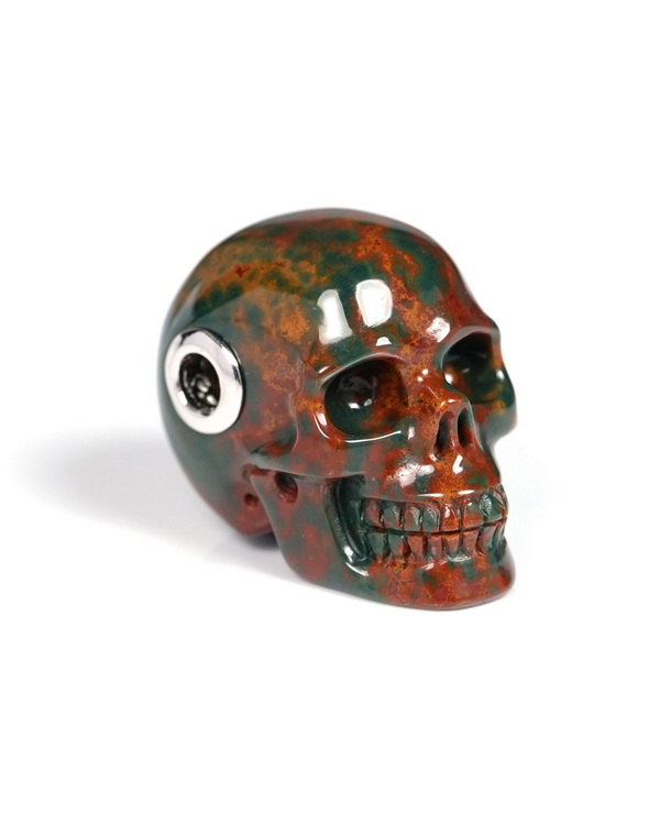 Skullis Signature 1.1" Bloodstone Hand Carved Crystal Skull Pendant, Crystal Healing Skull Jewelry, for Women & Men