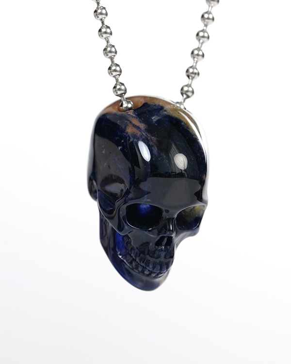 Hollow Essence - Necklace of 1.4" Sodalite Hand Carved Crystal Skull Pendant, Skull Jewelry
