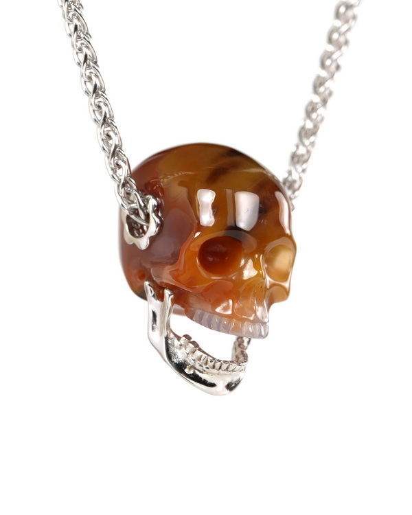 Necklace of 0.9" Agate Hand Carved Crystal Skull Pendant, Crystal Healing Skull Jewelry, for Women & Men