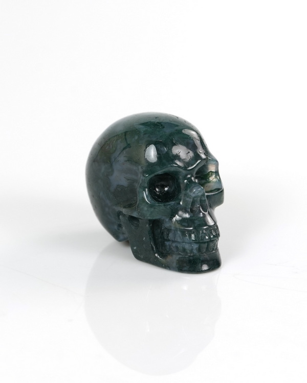 1.3" Green Moss Agate Hand Carved Crystal Skull, Realistic, Crystal Healing