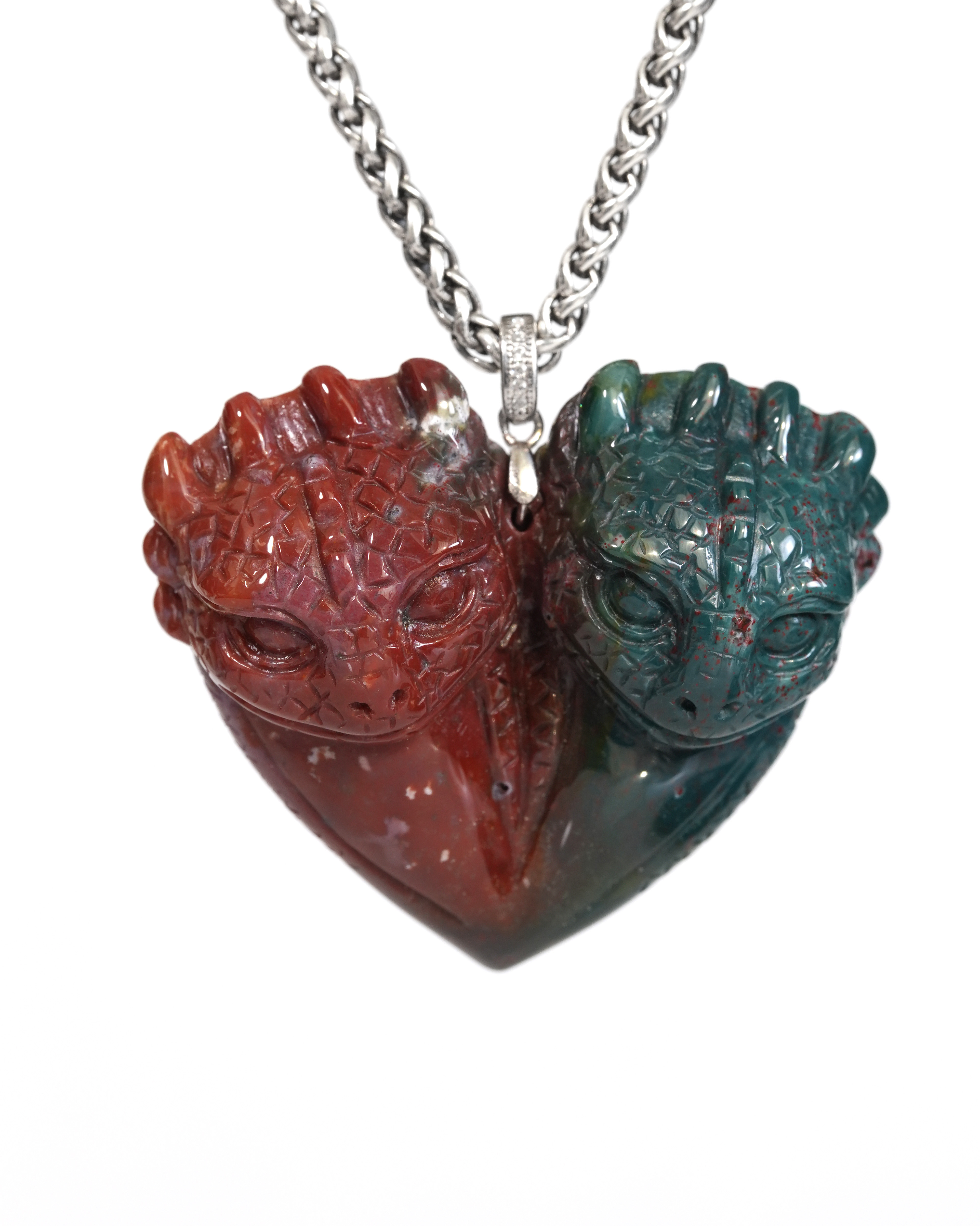 Bloodstone Gem Toothless Dragon Pendant or Necklace with Bail in 925 Sterling Silver