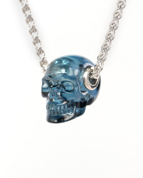 Skullis Signature 0.7" Topaz Hand Carved Crystal Skull Pendant, Crystal Healing Skull Jewelry, for Women & Men