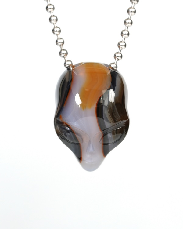 Hollow Essence - Necklace of 1.5" Agate Hand Carved Crystal Alien Pendant, Skull Jewelry