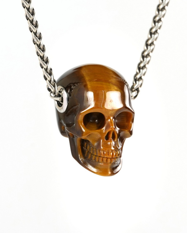 Skullis Signature 1.2" Gold Tiger's Eye Hand Carved Crystal Skull Pendant, Crystal Healing Skull Jewelry, for Women & Men