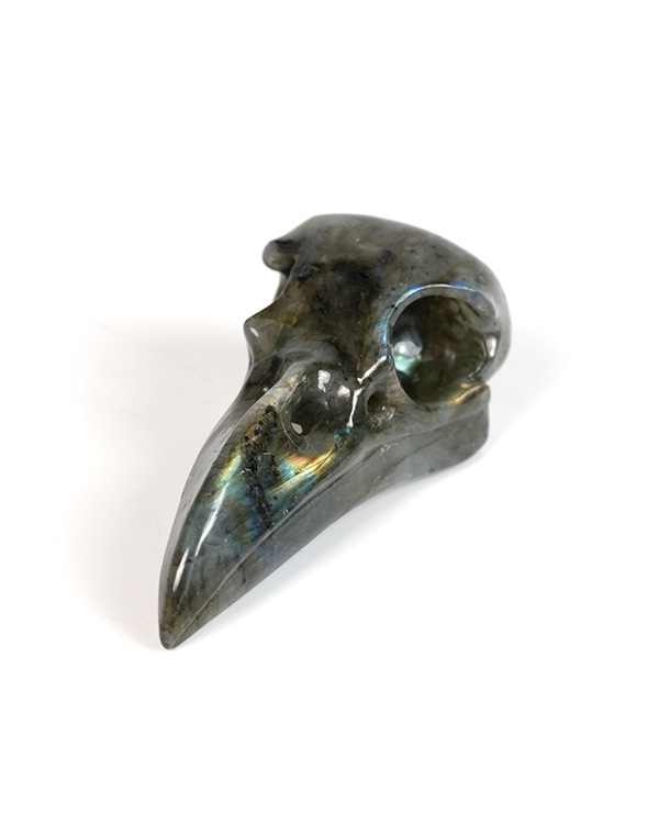 Night Pathfinder - 2.2" Labradorite Hand Carved Crystal Raven Skull Pendant, Crystal Healing Skull Jewelry, for Women & Men