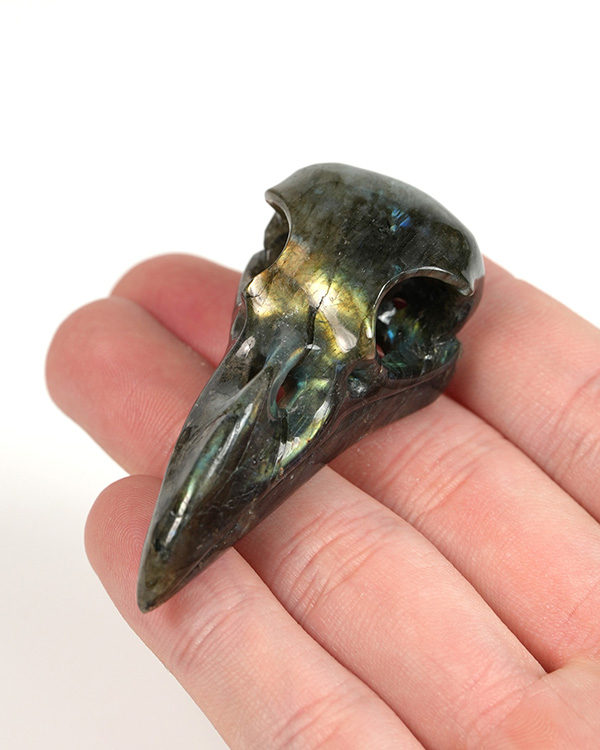 Night Pathfinder - 2.2" Labradorite Hand Carved Crystal Raven Skull Pendant, Crystal Healing Skull Jewelry, for Women & Men