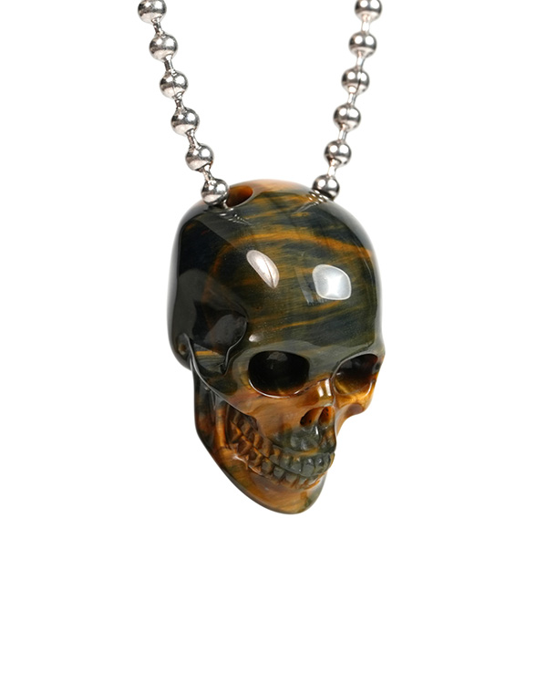 Hollow Essence - 1.2" Blue & Gold Tiger's Eye Hand Carved Crystal Hollow Skull Pendant, Crystal Healing Skull Jewelry, for Women & Men