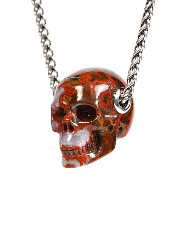 Skullis Signature 1.2" Red Desert Agate Hand Carved Crystal Skull Pendant, Crystal Healing Skull Jewelry, for Women & Men