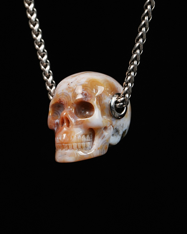 Skullis Signature 1.2" Ocean Jasper Hand Carved Crystal Skull Pendant, Crystal Healing Skull Jewelry, for Women & Men