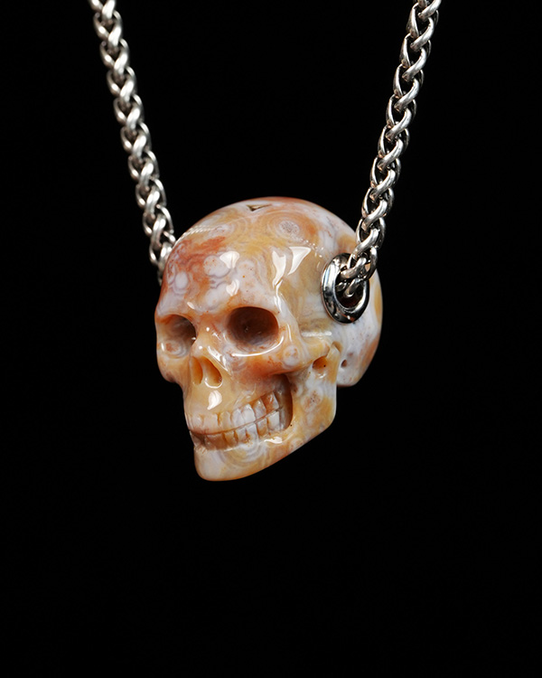 Skullis Signature 1.2" Ocean Jasper Hand Carved Crystal Skull Pendant, Crystal Healing Skull Jewelry, for Women & Men