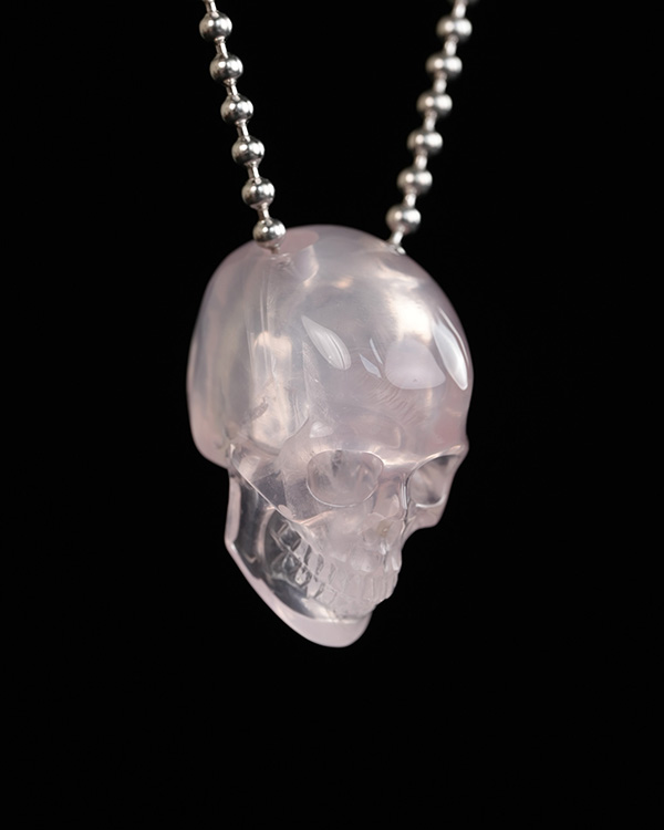 Hollow Essence - 1.4" Rose Quartz Hand Carved Crystal Skull Pendant, Crystal Healing Skull Jewelry, for Women & Men