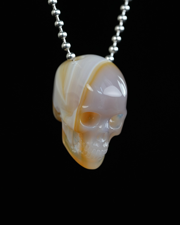 Hollow Essence - 1.4" Agate Hand Carved Crystal Skull Pendant, Crystal Healing Skull Jewelry, for Women & Men