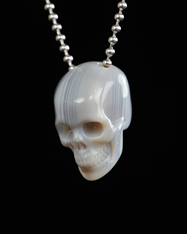 Hollow Essence - 1.4" Agate Hand Carved Crystal Skull Pendant, Crystal Healing Skull Jewelry, for Women & Men