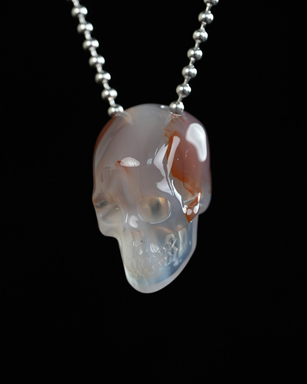 Hollow Essence - 1.4" Agate Hand Carved Crystal Skull Pendant, Crystal Healing Skull Jewelry, for Women & Men