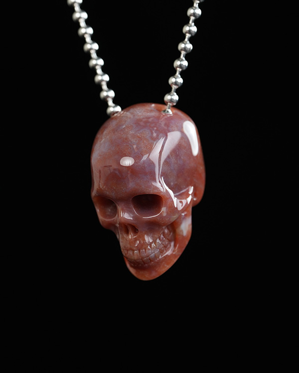 Hollow Essence - 1.4" Indian Agate Hand Carved Crystal Skull Pendant, Crystal Healing Skull Jewelry, for Women & Men