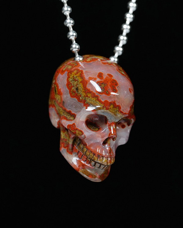 Hollow Essence - Necklace of 1.4" Red Desert Agate Hand Carved Crystal Skull Pendant, Skull Jewelry
