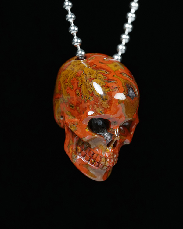 Hollow Essence - Necklace of 1.4" Red Desert Agate Hand Carved Crystal Skull Pendant, Skull Jewelry